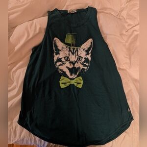 Tipsy Elves Teal Cat Graphic Muscle Tee